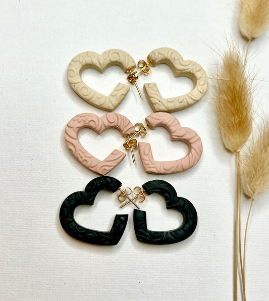 Embossed Heart Hoops