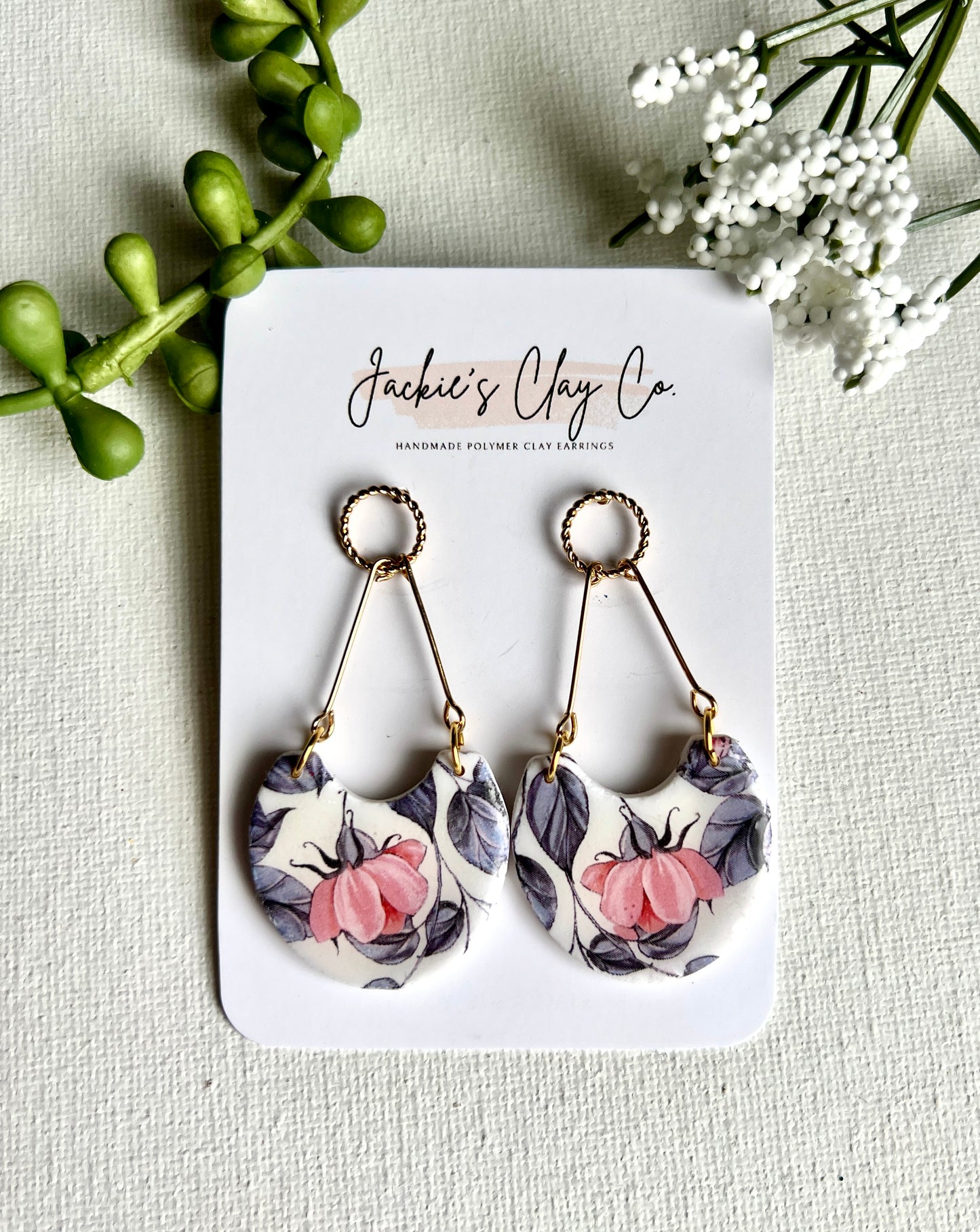 Pink Floral Transfer Dangles