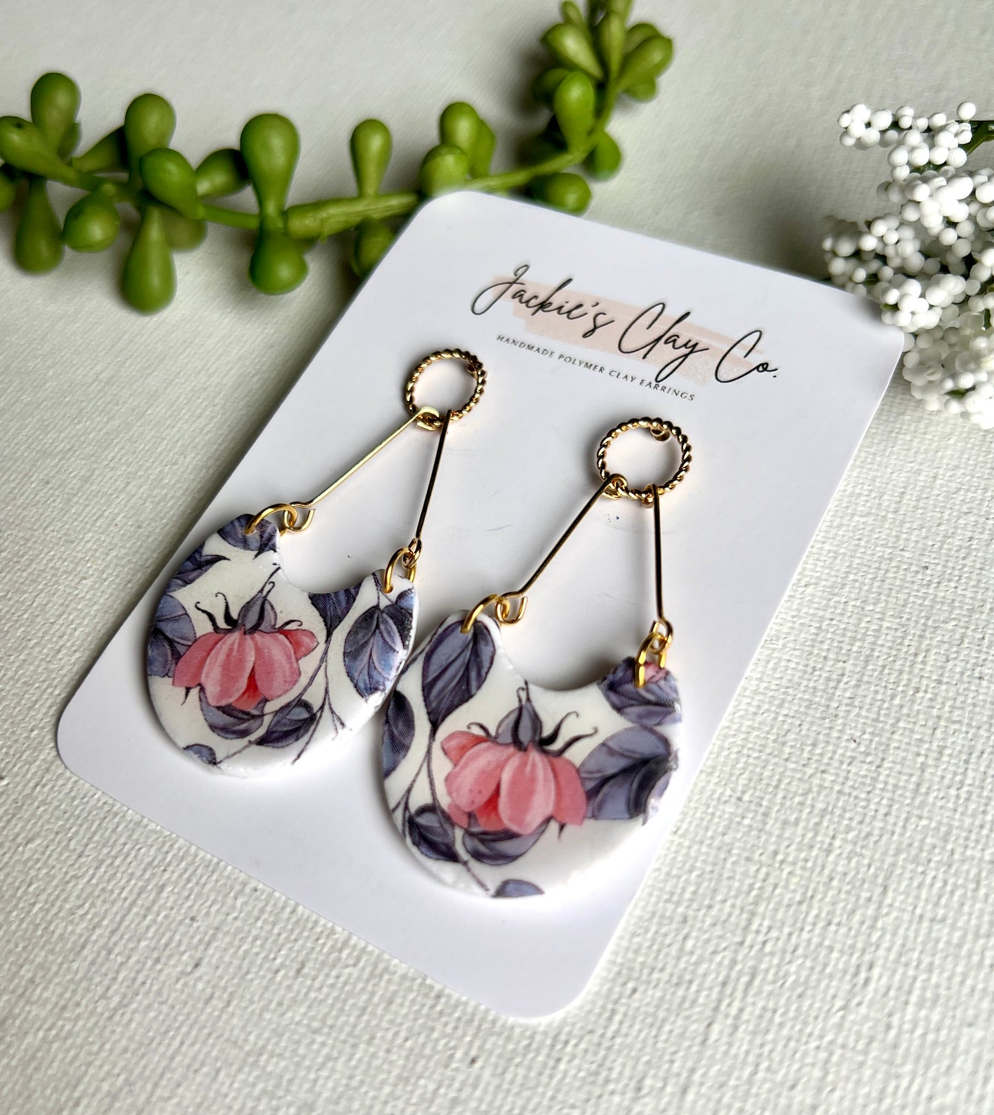 Pink Floral Transfer Dangles