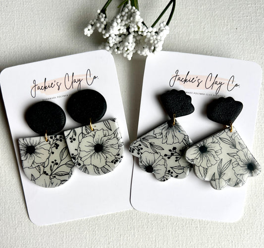 Black Floral Transfer Dangles