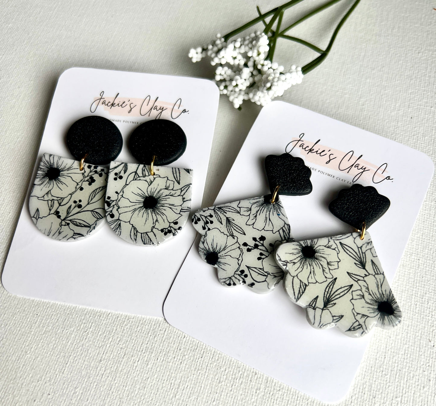 Black Floral Transfer Dangles